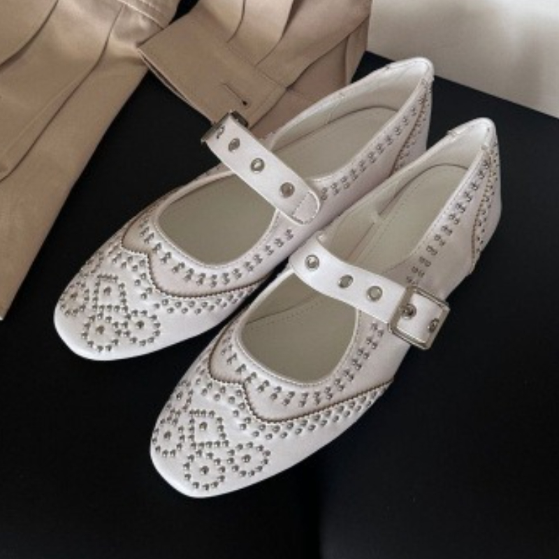 Women'S Fashion Brands - Retro Rivet Buckle Design Flats Women