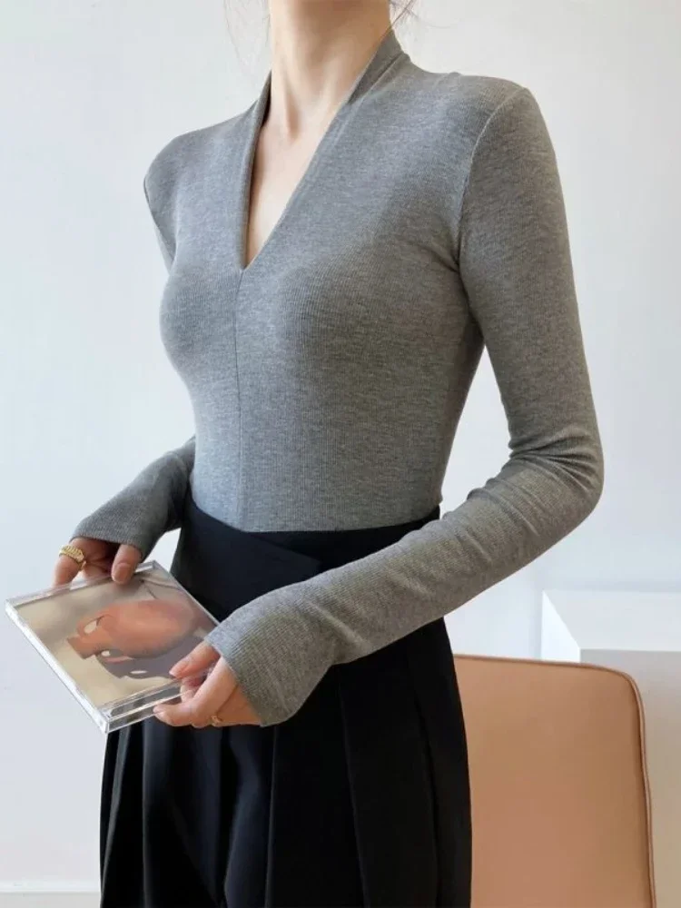 Women'S Fashion For 2026 - V-neck Slim Shirts Long Sleeve Top