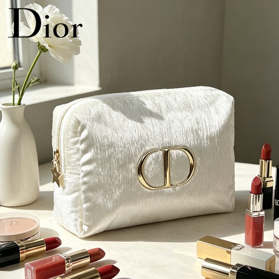 Women Fashion Logo - Dior’s Bag White Velvet Travel Cosmetic