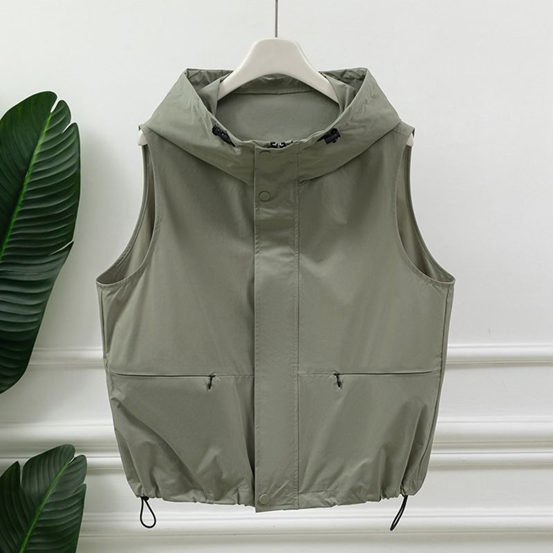 Women'S Fashion Utility Vest - Womens Light Gray Hooded Sleeveless Utility