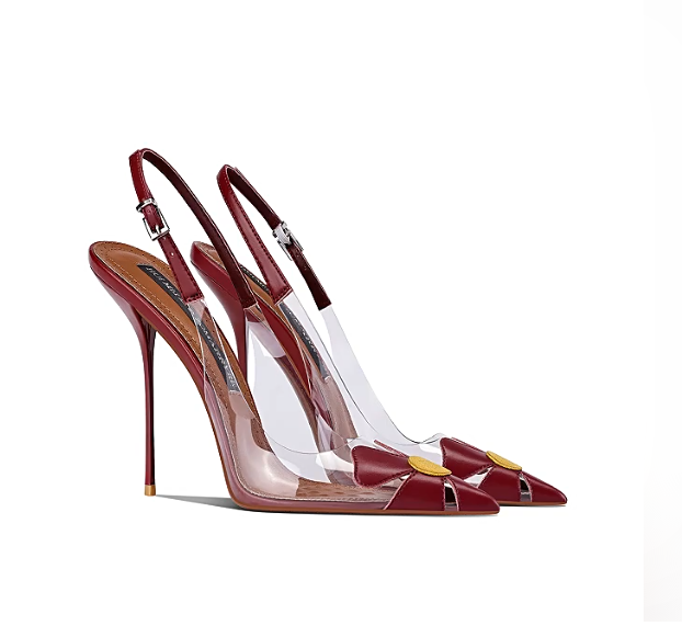 Women Queen Fashion - Lacquer leather wine red transparent splicing