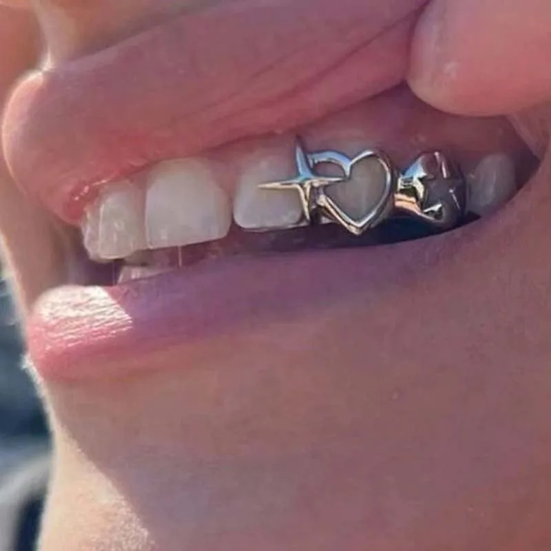 Women'S Fashion Visor - Punk Hip Hop Hollow Heart Teeth