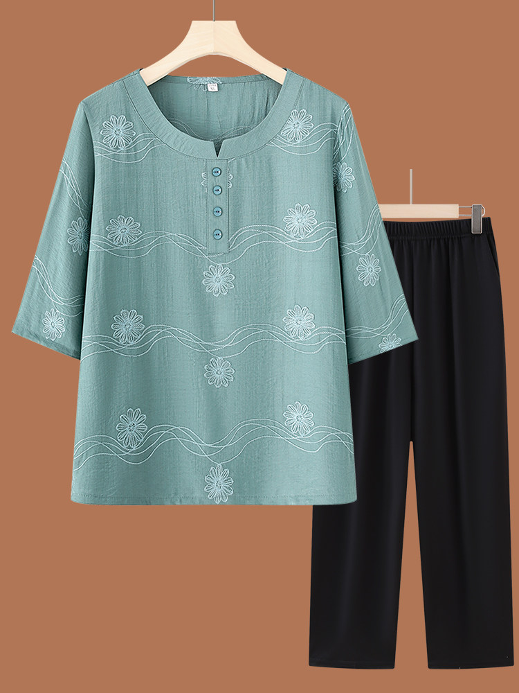 Women Fashion Over 60 - Fashionable Cotton Linen Short Sleeve round
