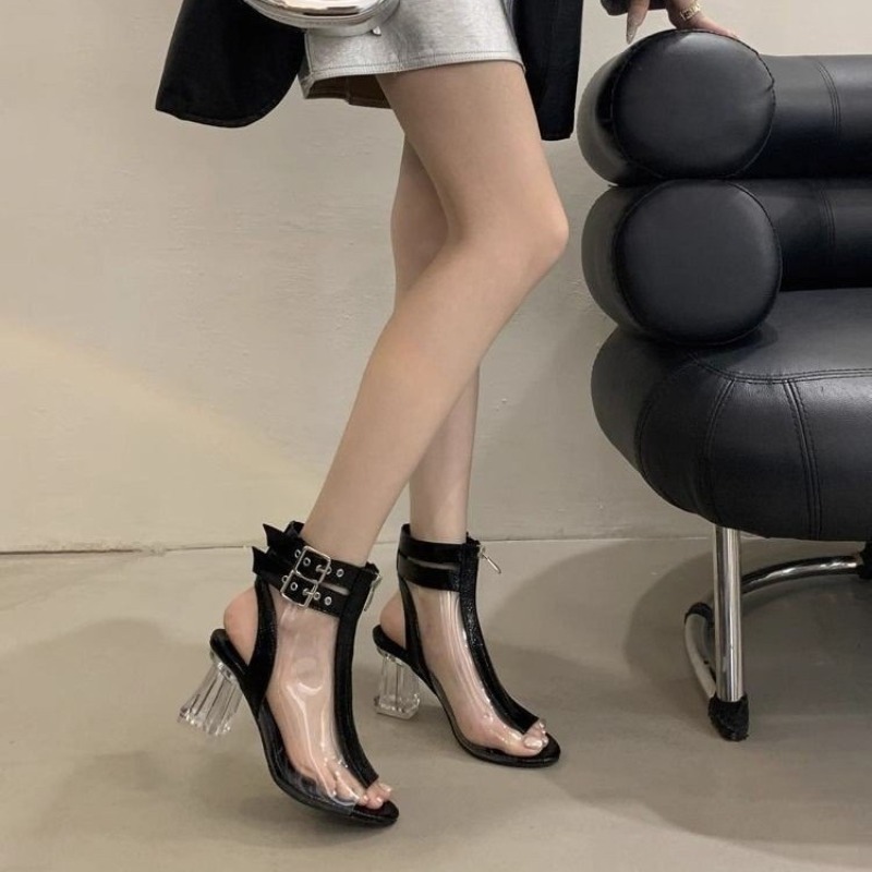 Women'S Fashion Belts - Crystal Heel Zip Sandals Summer New