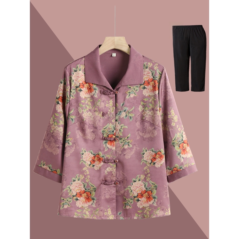 Women Fashion Over 60 - Elegant Seven-Quarter Sleeve Shirt for Elderly