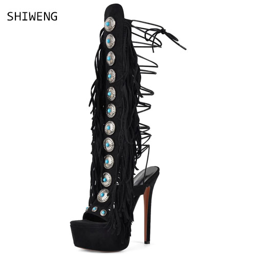 Women Fashion Model - Sexy Open Toe Ladies Tassel Gem