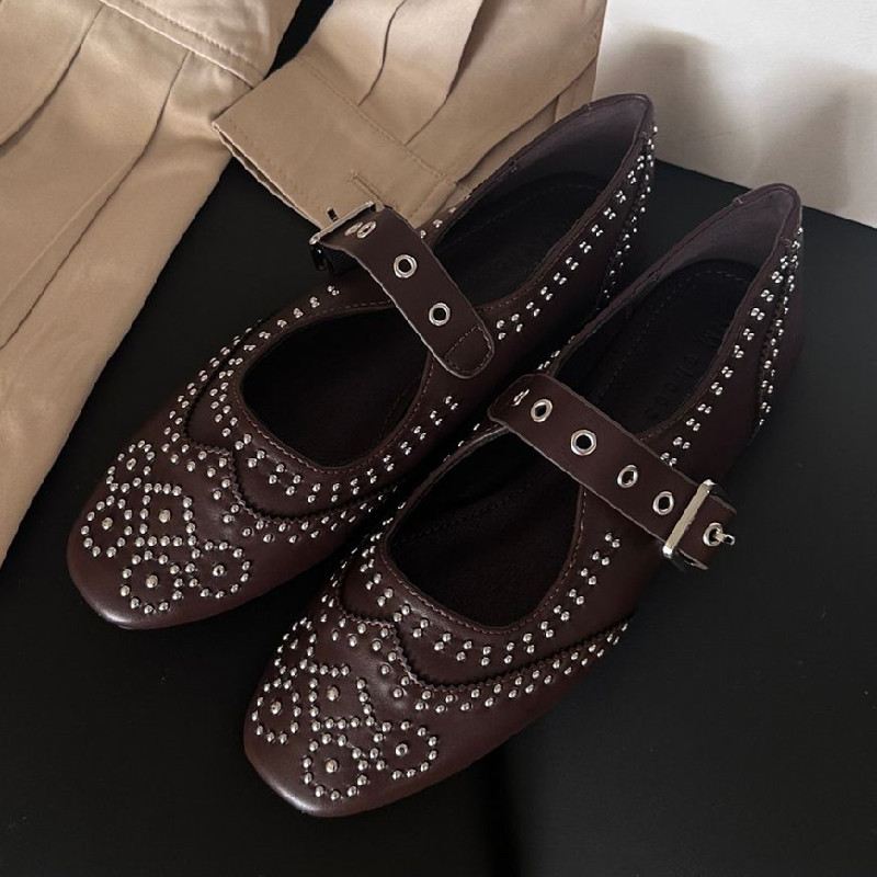 Retro Rivet Buckle Design Flat - Women'S Fashion Brands review and price