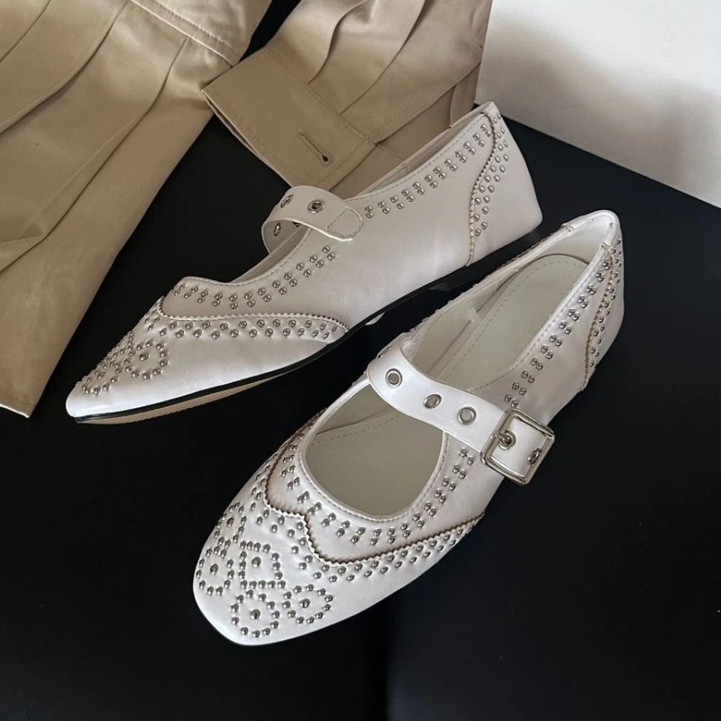 Retro Rivet Buckle Design Flat - Women'S Fashion Brands review and price