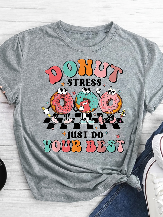 Cartoon Donut Print T-shirt, S - Women'S Fashion Trends Summer 2025 review and price