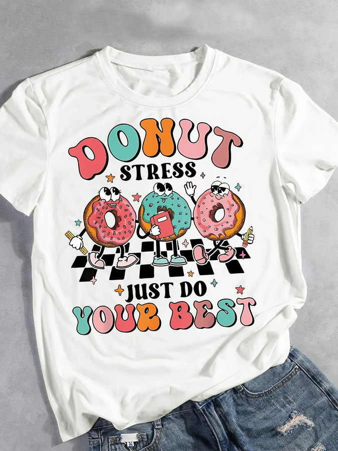Cartoon Donut Print T-shirt, S - Women'S Fashion Trends Summer 2025 review and price