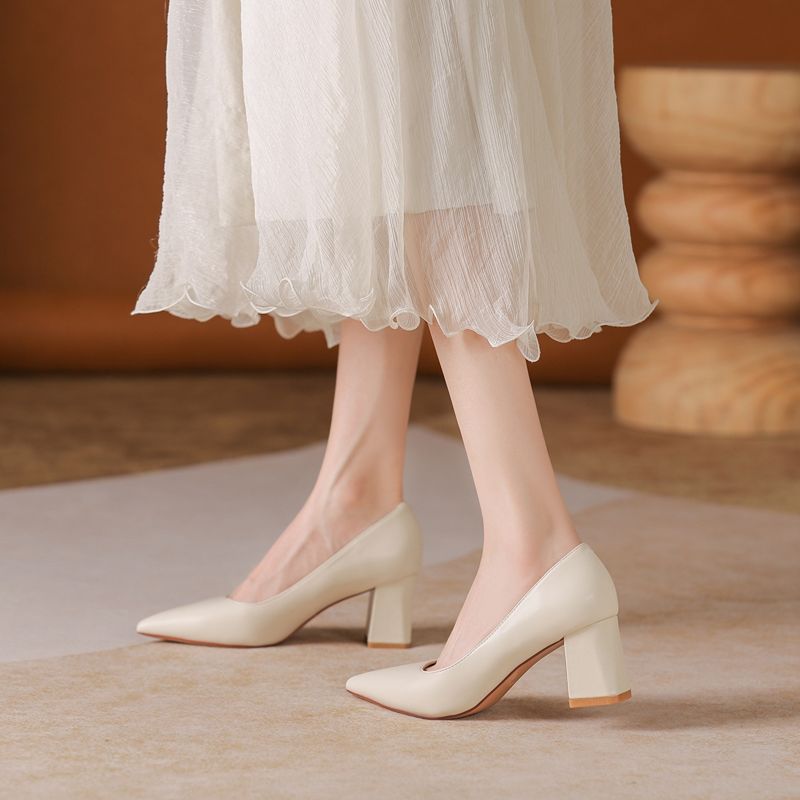 glossy thick heel pointed head - Women Fashion Model review and price