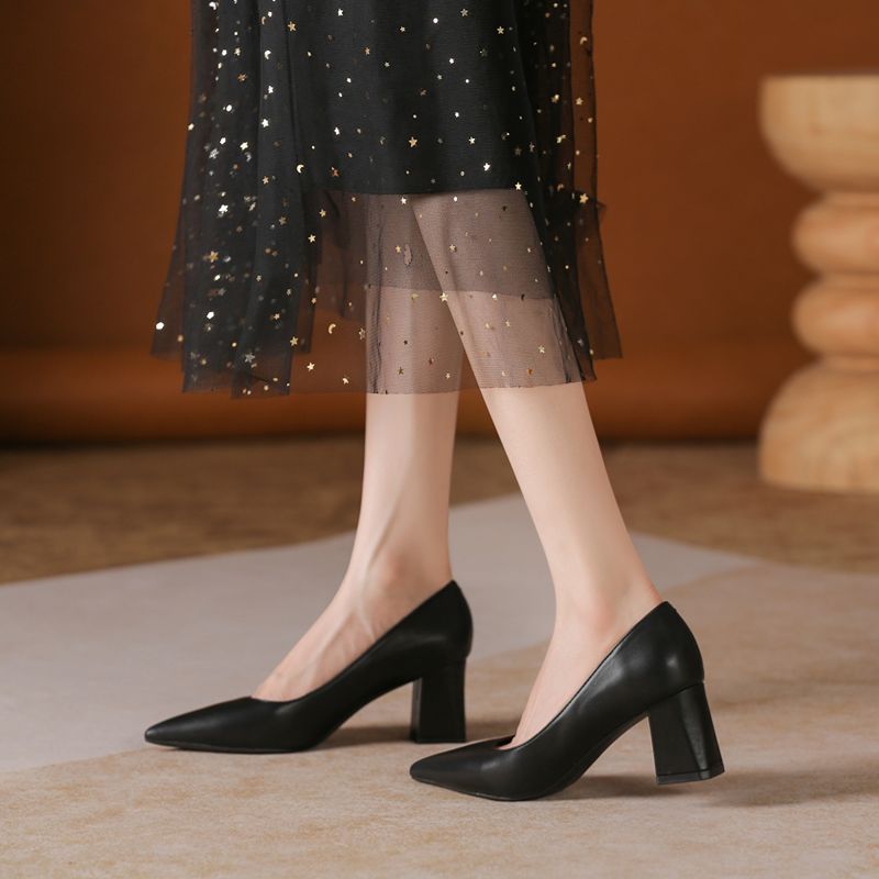 glossy thick heel pointed head - Women Fashion Model review and price