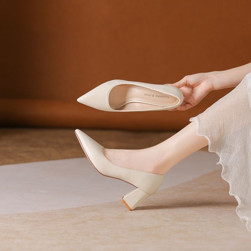 glossy thick heel pointed head - Women Fashion Model review and price