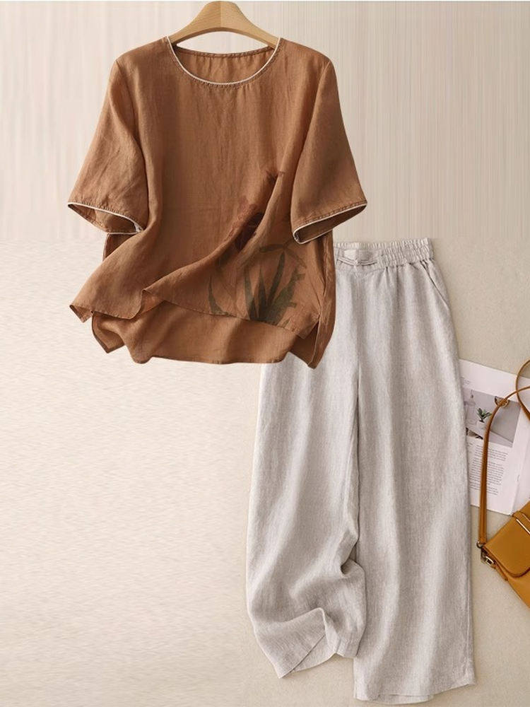 Casual Linen Cotton Two-Piece  - Women Fashion Over 60 review and price