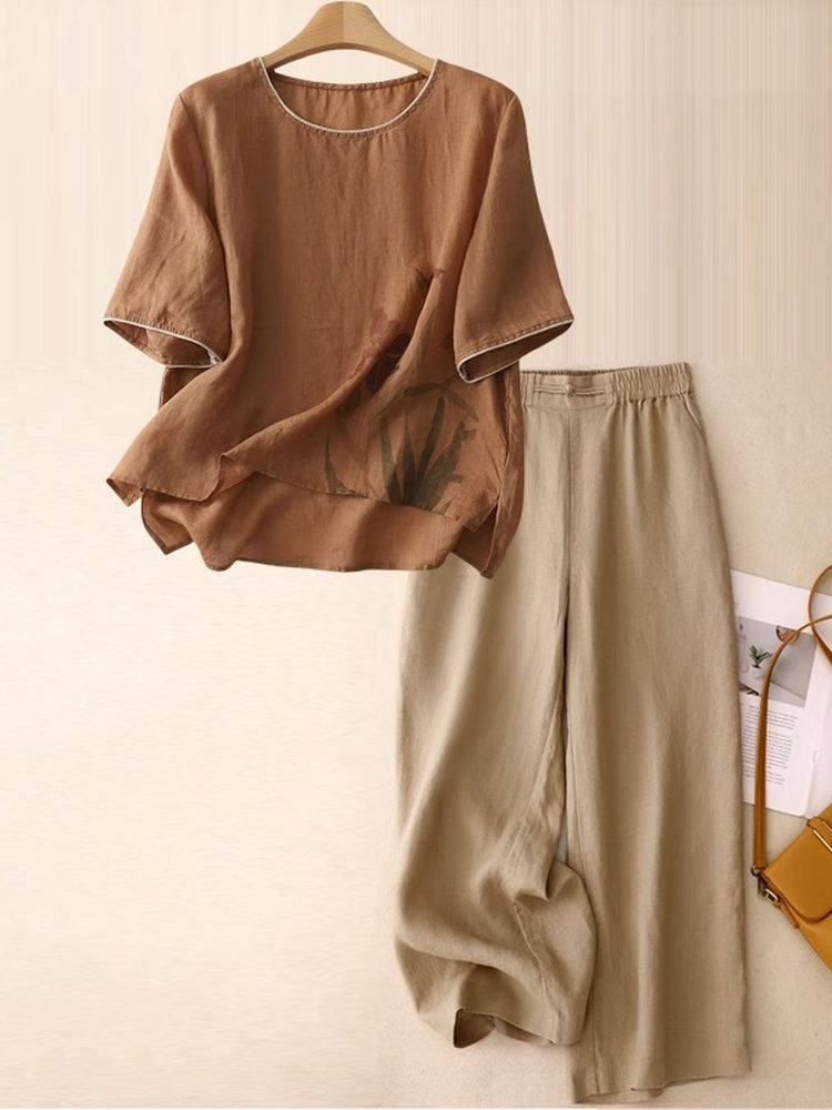 Casual Linen Cotton Two-Piece  - Women Fashion Over 60 review and price