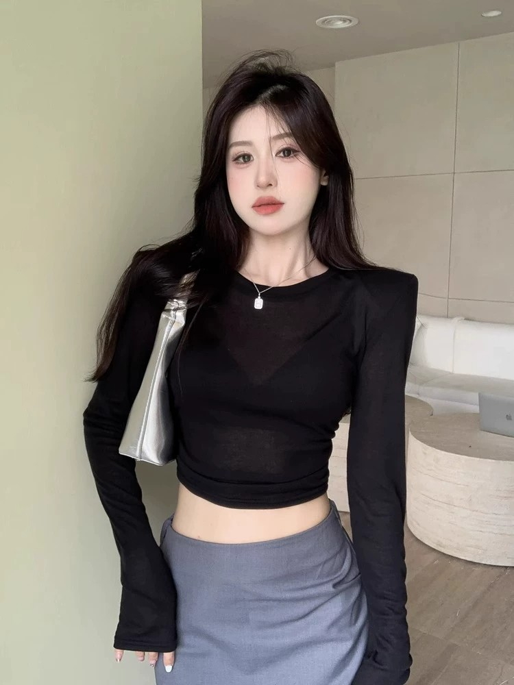 Y2K Sexy Shoulder Pads Long Sl - Crop Top Women review and price
